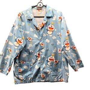 VTG Doraemon All Over Print Lounge Shirt Light Blue Mens L‎ Y2K Anime